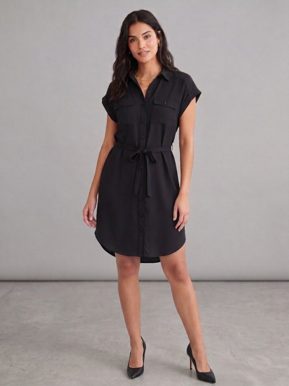 Express Black Belted Short Sleeve Shirt Dress Size Small